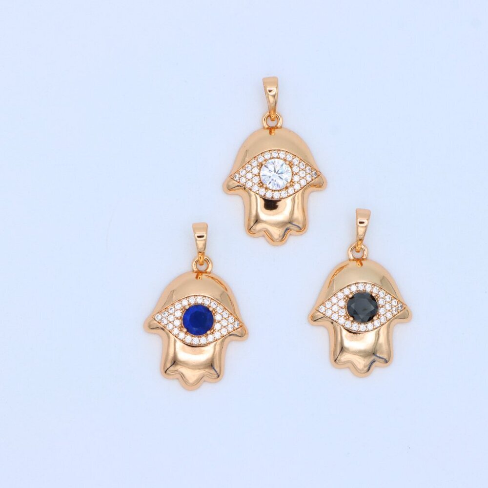 "Black Evil Eye Hamsa Pendant in Gold Plated Brass – Bold  Amulet, XPPT1756 - Picture 10 of 13
